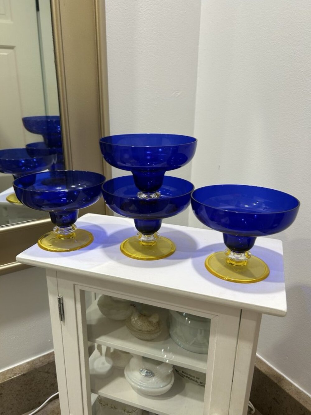 Vintage Precisioncraft Acrylic Dessert Glass Cobalt Blue Yellow Set Of 4